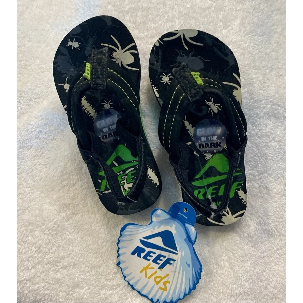 New  green black Reefs toddlers flip flops‎ sandals Bug theme 3/4 3 4